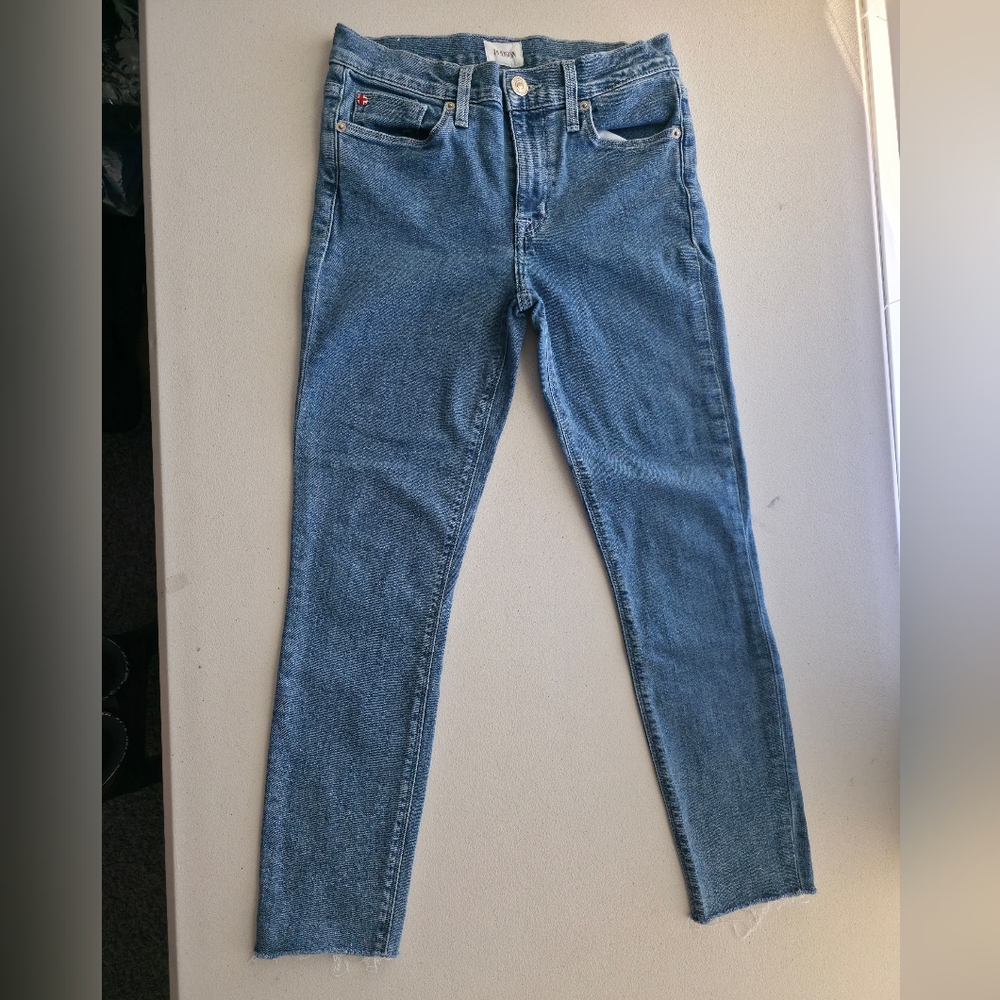 Hudson Natalie Mid Rise Super Skinny Ankle Jeans Raw Hem Medium Wash 27